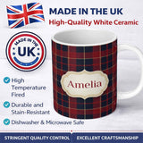 Personalized Custom Name Red Navy Traditional Tartan Plaid Texture Seamless Pattern Name Cute 11oz Ceramic Coffee Tea Mug White Large Handle