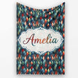 Dark Abstract Diamond Seamless Pattern in Blue Red Cute Unique Gift  Personalised Custom Name Super Soft Fleece Blanket Bed Sofa Throw