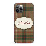 Earthy Brown Green Heritage Tartan Plaid Texture Custom Name Protective Phone Case Mobile Cover Durable Everyday Smartphone Shock Resistant