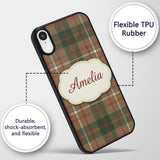 Earthy Brown Green Heritage Tartan Plaid Texture Custom Name Protective Phone Case Mobile Cover Durable Everyday Smartphone Shock Resistant