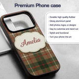 Earthy Brown Green Heritage Tartan Plaid Texture Custom Name Protective Phone Case Mobile Cover Durable Everyday Smartphone Shock Resistant