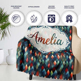 Dark Abstract Diamond Seamless Pattern in Blue Red Cute Unique Gift  Personalised Custom Name Super Soft Fleece Blanket Bed Sofa Throw