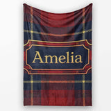 Rich Red Navy Wool Style Tartan Plaid Texture Seamless Pattern Name  Personalised Custom Name Super Soft Fleece Blanket Bed Sofa Throw