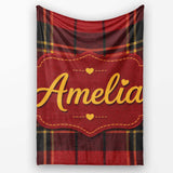 Bold Red Black Classic Tartan Plaid Texture Seamless Pattern Name  Personalised Custom Name Super Soft Fleece Blanket Bed Sofa Throw