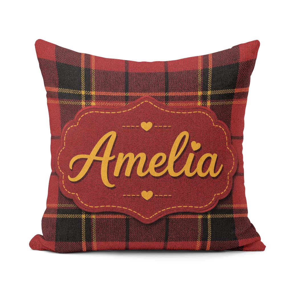 Custom Name Bold Red Black Classic Tartan Plaid Texture Seamless Square Filled Cushion Throw Pillow Sofa Bed Home Decor Zip Washable UK Made