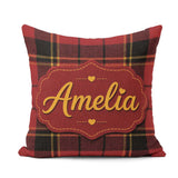 Custom Name Bold Red Black Classic Tartan Plaid Texture Seamless Square Filled Cushion Throw Pillow Sofa Bed Home Decor Zip Washable UK Made