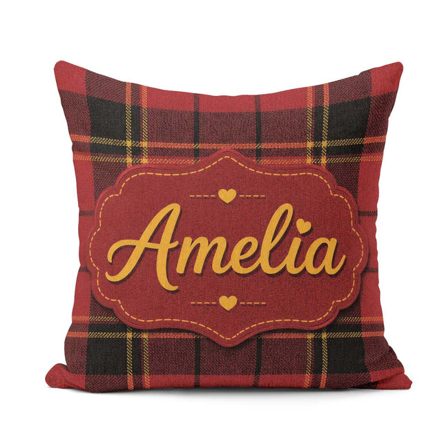 Custom Name Bold Red Black Classic Tartan Plaid Texture Seamless Square Filled Cushion Throw Pillow Sofa Bed Home Decor Zip Washable UK Made