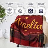 Bold Red Black Classic Tartan Plaid Texture Seamless Pattern Name  Personalised Custom Name Super Soft Fleece Blanket Bed Sofa Throw