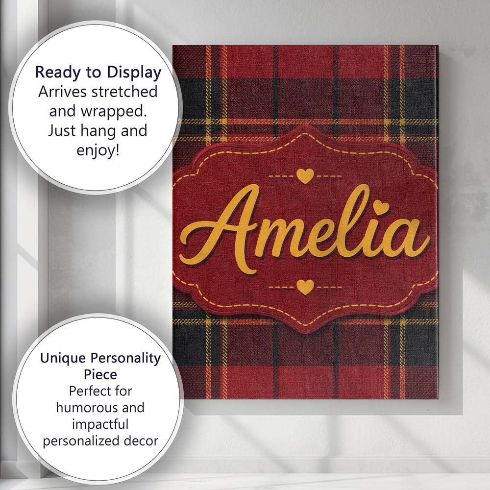 Personalised Name Bold Red Black Classic Custom  Unique Gift Idea Elegant Feature Canvas Wall Art Print Decor Picture Ready to Hang