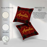 Custom Name Bold Red Black Classic Tartan Plaid Texture Seamless Square Filled Cushion Throw Pillow Sofa Bed Home Decor Zip Washable UK Made