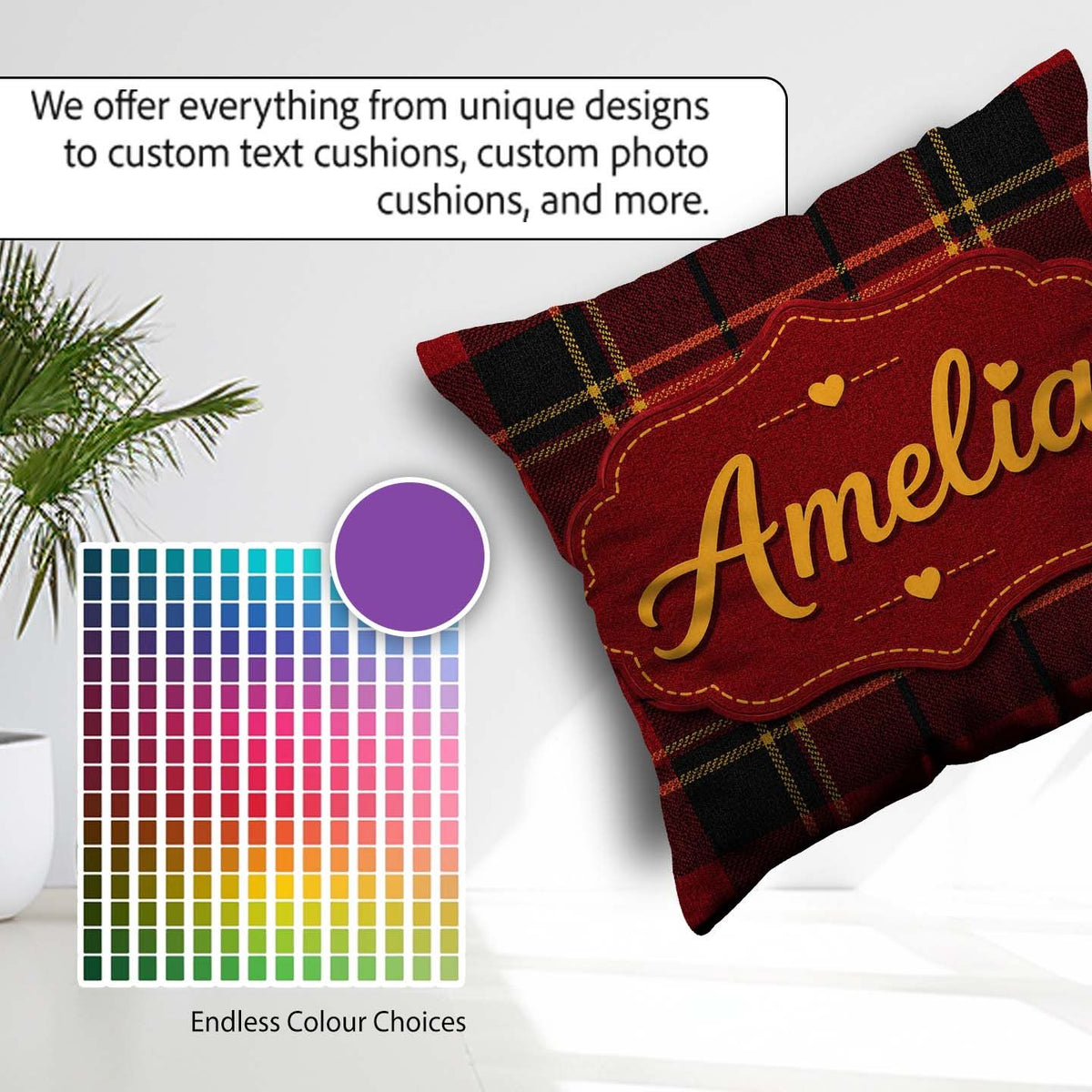 Custom Name Bold Red Black Classic Tartan Plaid Texture Seamless Square Filled Cushion Throw Pillow Sofa Bed Home Decor Zip Washable UK Made