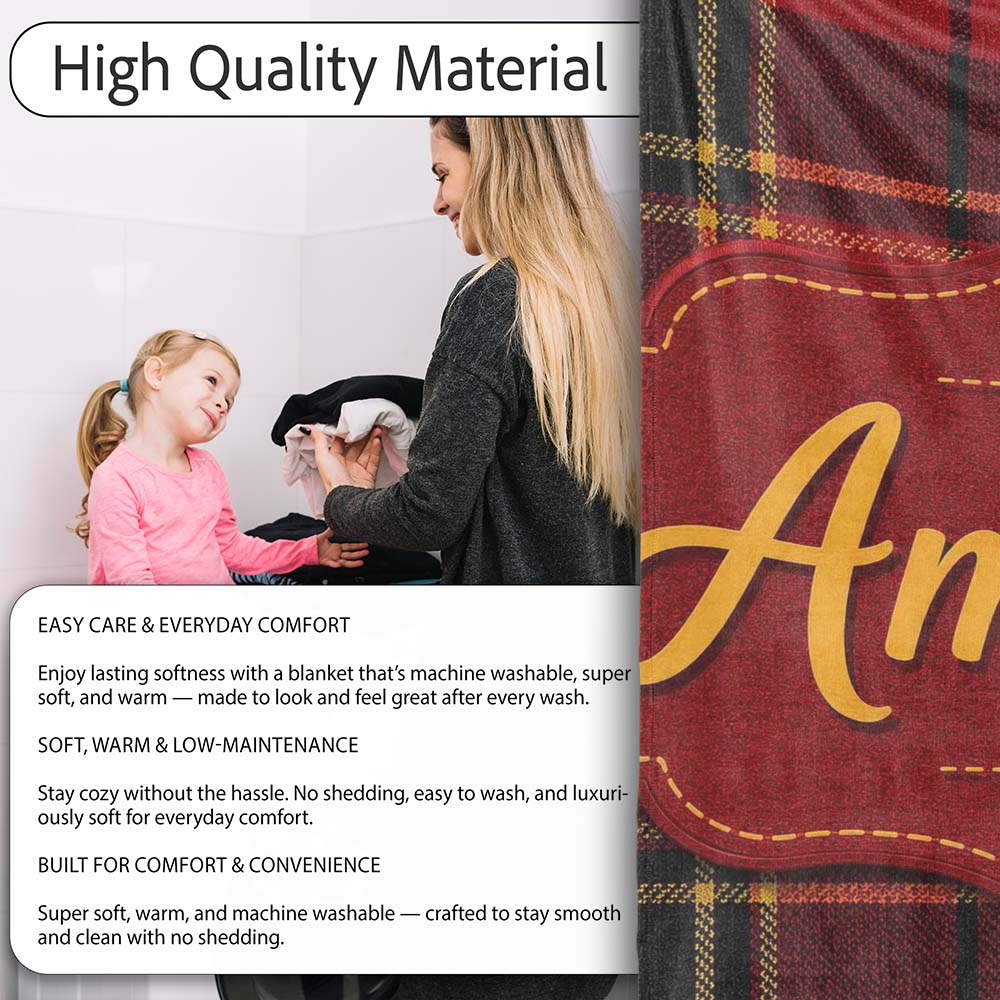 Bold Red Black Classic Tartan Plaid Texture Seamless Pattern Name  Personalised Custom Name Super Soft Fleece Blanket Bed Sofa Throw