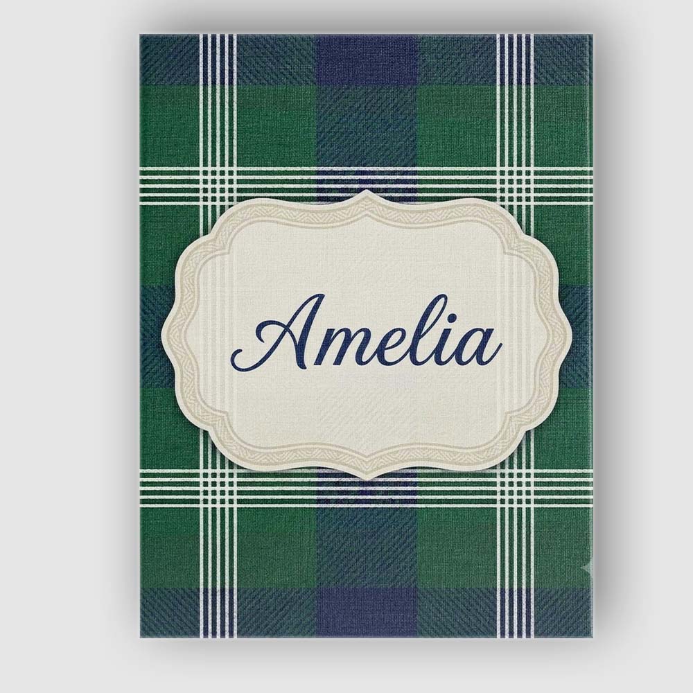 Personalised Name Green Blue Modern Tartan Custom  Unique Gift Idea Elegant Feature Canvas Wall Art Print Decor Picture Ready to Hang