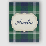 Personalised Name Green Blue Modern Tartan Custom  Unique Gift Idea Elegant Feature Canvas Wall Art Print Decor Picture Ready to Hang