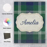 Personalised Name Green Blue Modern Tartan Custom  Unique Gift Idea Elegant Feature Canvas Wall Art Print Decor Picture Ready to Hang