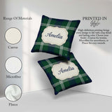 Custom Name Green Blue Modern Tartan Plaid Texture Seamless Name Square Filled Cushion Throw Pillow Sofa Bed Home Decor Zip Washable UK Made