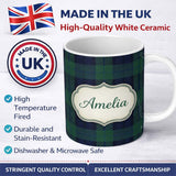 Personalized Custom Name Deep Green Navy Classic Tartan Plaid Texture Seamless Pattern Name 11oz Ceramic Coffee Tea Mug White Large Handle