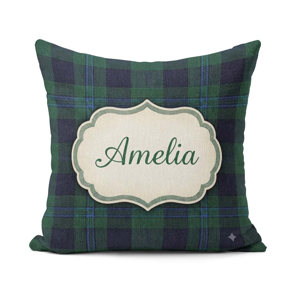 Custom Name Dark Green Traditional Tartan Plaid Texture Seamless Square Filled Cushion Throw Pillow Sofa Bed Home Decor Zip Washable UK Made