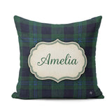 Custom Name Dark Green Traditional Tartan Plaid Texture Seamless Square Filled Cushion Throw Pillow Sofa Bed Home Decor Zip Washable UK Made