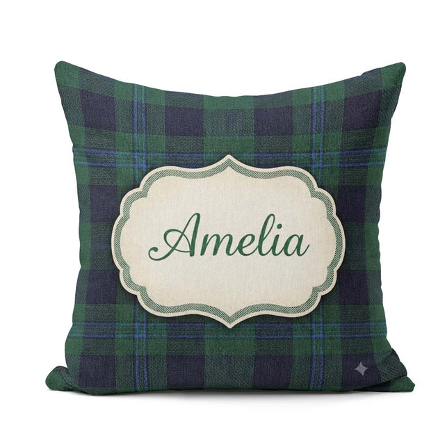 Custom Name Dark Green Traditional Tartan Plaid Texture Seamless Square Filled Cushion Throw Pillow Sofa Bed Home Decor Zip Washable UK Made