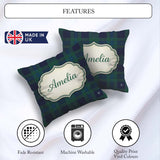 Custom Name Dark Green Traditional Tartan Plaid Texture Seamless Square Filled Cushion Throw Pillow Sofa Bed Home Decor Zip Washable UK Made