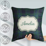 Custom Name Dark Green Traditional Tartan Plaid Texture Seamless Square Filled Cushion Throw Pillow Sofa Bed Home Decor Zip Washable UK Made