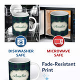 Personalized Custom Name Dark Green Blue Traditional Tartan Plaid Texture Seamless Pattern 11oz Ceramic Coffee Tea Mug White Large Handle