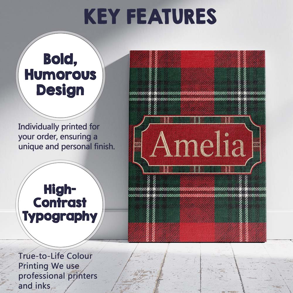Personalised Name Bright Red Green Scottish Custom  Bespoke Interior Contemporary Canvas Wall Art Print Decor Picture Ready to Hang