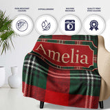 Bright Red Green Scottish Tartan Plaid Texture Seamless Pattern  Personalised Custom Name Super Soft Fleece Blanket Bed Sofa Throw