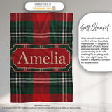 Bright Red Green Scottish Tartan Plaid Texture Seamless Pattern  Personalised Custom Name Super Soft Fleece Blanket Bed Sofa Throw