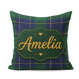 Custom Name Blue Green Traditional Tartan Plaid Texture Seamless Square Filled Cushion Throw Pillow Sofa Bed Home Decor Zip Washable UK Made