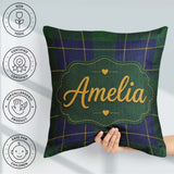 Custom Name Blue Green Traditional Tartan Plaid Texture Seamless Square Filled Cushion Throw Pillow Sofa Bed Home Decor Zip Washable UK Made