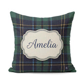 Custom Name Deep Green Navy Gold Classic Tartan Texture Seamless Square Filled Cushion Throw Pillow Sofa Bed Home Decor Zip Washable UK Made