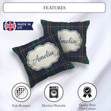 Custom Name Deep Green Navy Gold Classic Tartan Texture Seamless Square Filled Cushion Throw Pillow Sofa Bed Home Decor Zip Washable UK Made