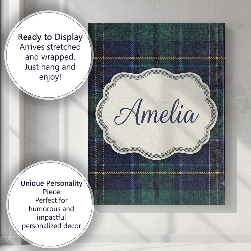 Personalised Name Deep Green Navy Gold Custom  Modern Room Accent Elegant Feature Canvas Wall Art Print Decor Picture Ready to Hang