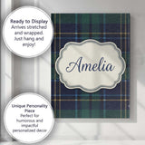 Personalised Name Deep Green Navy Gold Custom  Modern Room Accent Elegant Feature Canvas Wall Art Print Decor Picture Ready to Hang