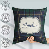 Custom Name Deep Green Navy Gold Classic Tartan Texture Seamless Square Filled Cushion Throw Pillow Sofa Bed Home Decor Zip Washable UK Made