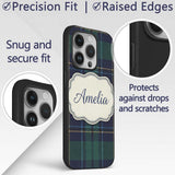 Deep Green Navy Gold Classic Tartan Plaid Texture Custom Name Protective Phone Case Mobile Cover Durable Everyday Smartphone Shock Resistant