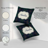 Custom Name Deep Green Navy Gold Classic Tartan Texture Seamless Square Filled Cushion Throw Pillow Sofa Bed Home Decor Zip Washable UK Made