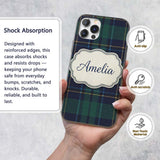Deep Green Navy Gold Classic Tartan Plaid Texture Custom Name Protective Phone Case Mobile Cover Durable Everyday Smartphone Shock Resistant