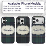 Deep Green Navy Gold Classic Tartan Plaid Texture Custom Name Protective Phone Case Mobile Cover Durable Everyday Smartphone Shock Resistant