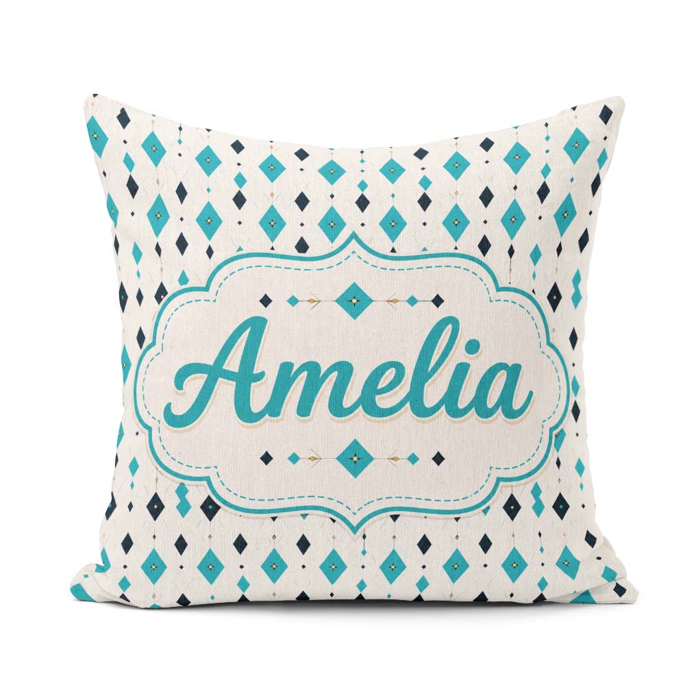 Custom Name Minimal Teal Black Diamond Geometric Seamless Lovely Square Filled Cushion Throw Pillow Sofa Bed Home Decor Zip Washable UK Made