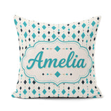 Custom Name Minimal Teal Black Diamond Geometric Seamless Lovely Square Filled Cushion Throw Pillow Sofa Bed Home Decor Zip Washable UK Made