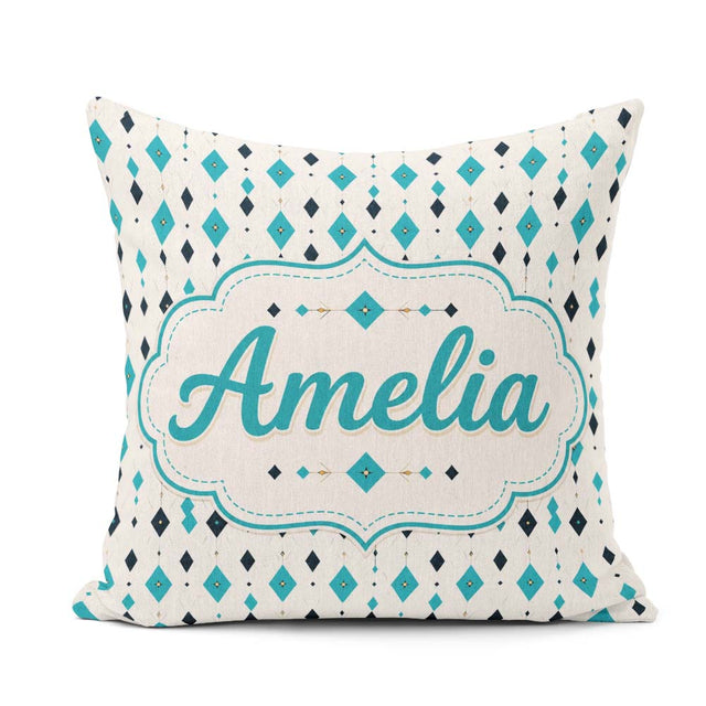 Custom Name Minimal Teal Black Diamond Geometric Seamless Lovely Square Filled Cushion Throw Pillow Sofa Bed Home Decor Zip Washable UK Made