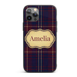 Burgundy Navy Gold Heritage Tartan Plaid Texture Custom Name Protective Phone Case Mobile Cover Durable Everyday Smartphone Shock Resistant