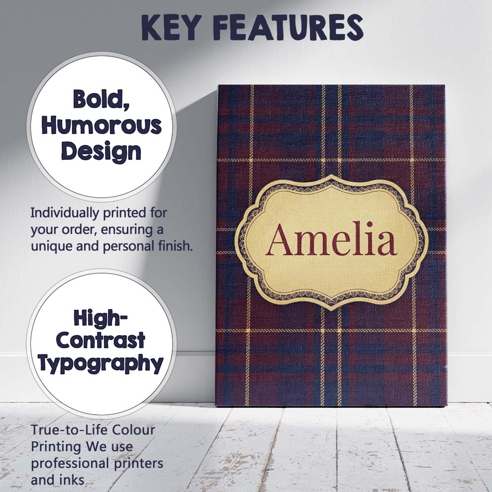 Personalised Name Burgundy Navy Gold Custom Premium Decorative Design Modern Room Accent Canvas Wall Art Print Decor Picture Ready to Hang