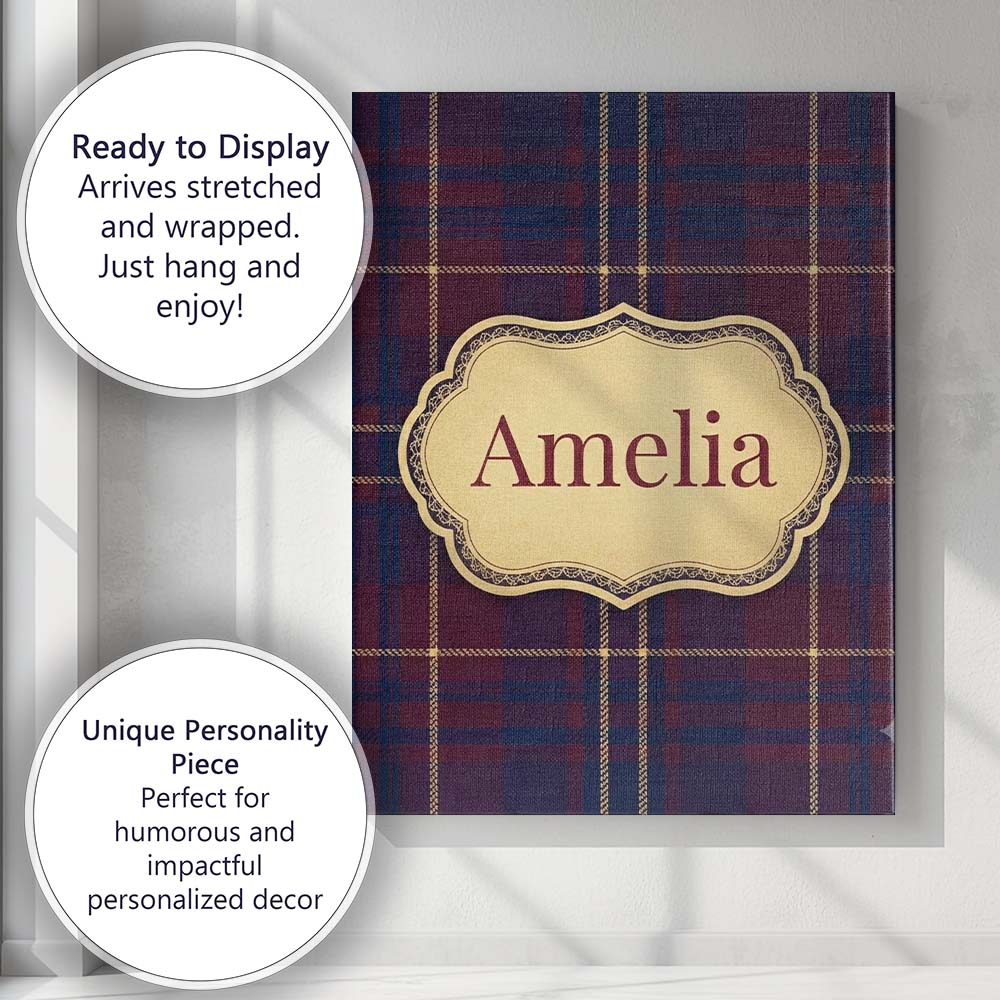 Personalised Name Burgundy Navy Gold Custom Premium Decorative Design Modern Room Accent Canvas Wall Art Print Decor Picture Ready to Hang