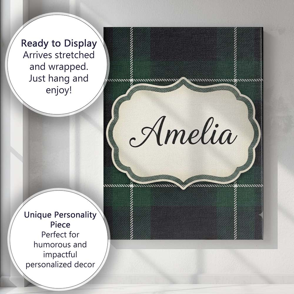 Personalised Name Dark Green Black Classic Custom  Unique Gift Idea Elegant Feature Canvas Wall Art Print Decor Picture Ready to Hang