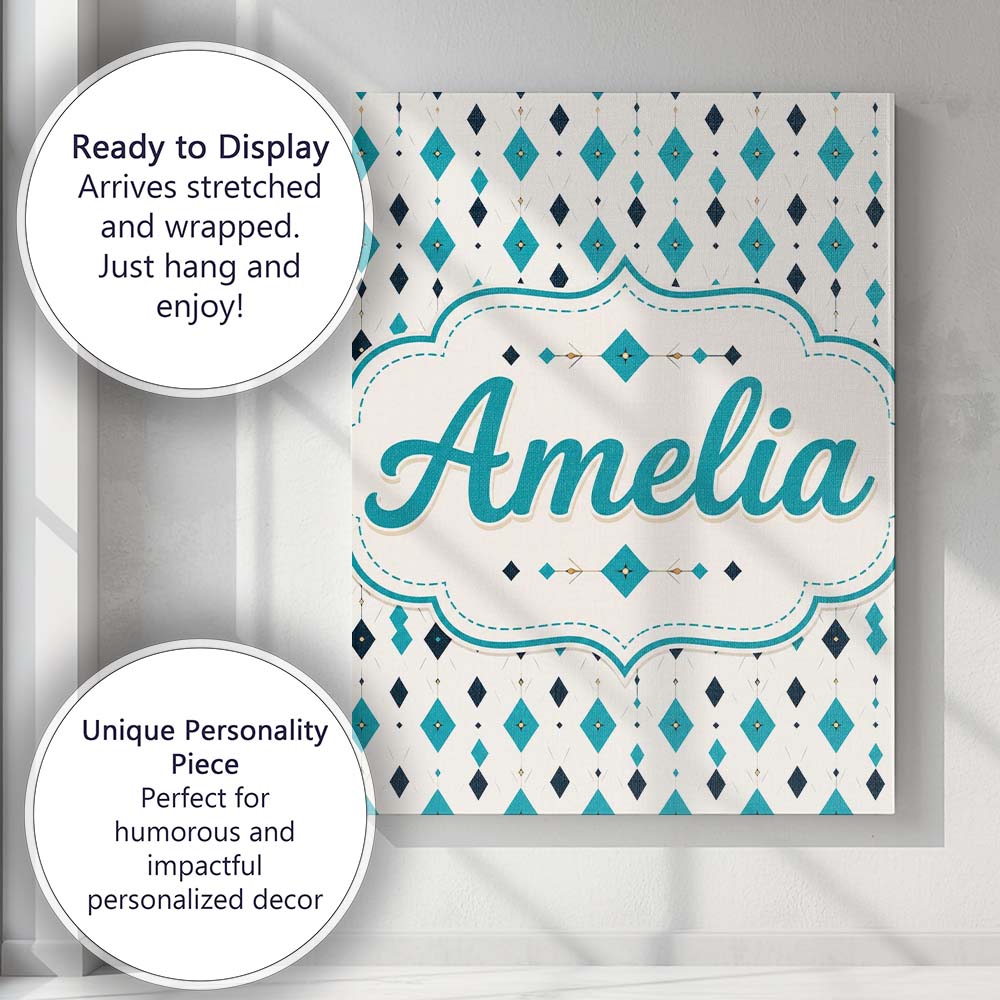 Personalised Name Minimal Teal Black Custom Premium Decorative Design Modern Room Accent Canvas Wall Art Print Decor Picture Ready to Hang