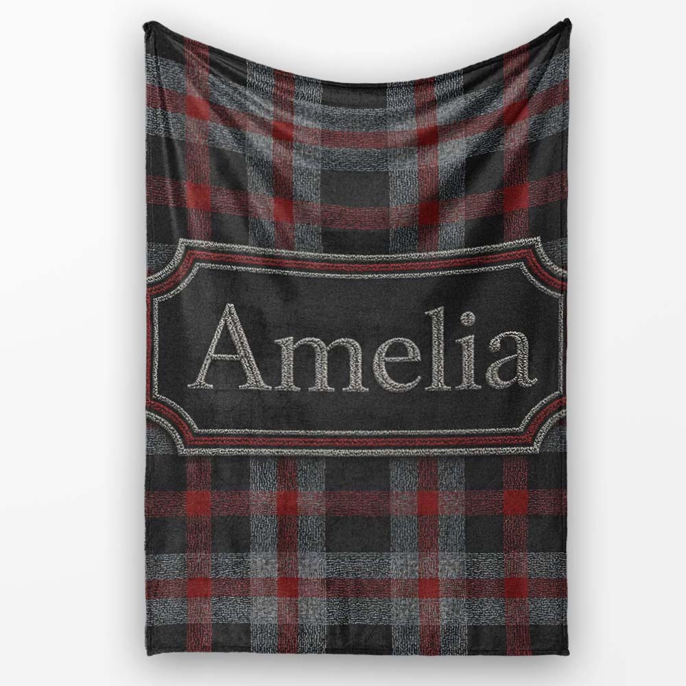 Red Grey Black Rustic Tartan Plaid Seamless Pattern Name Cute  Personalised Custom Name Super Soft Fleece Blanket Bed Sofa Throw